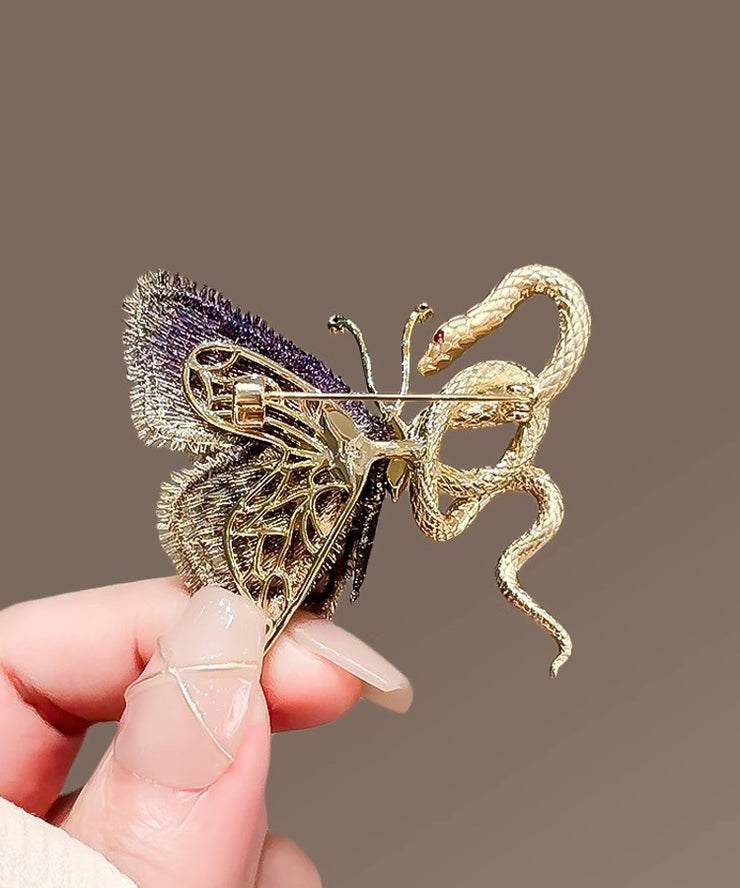 Gradient Color Copper Overgild Golden Snake Butterfly Brooches