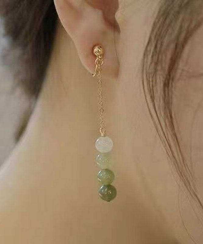 Gradient Color Green Jade Pearl Drop Earrings