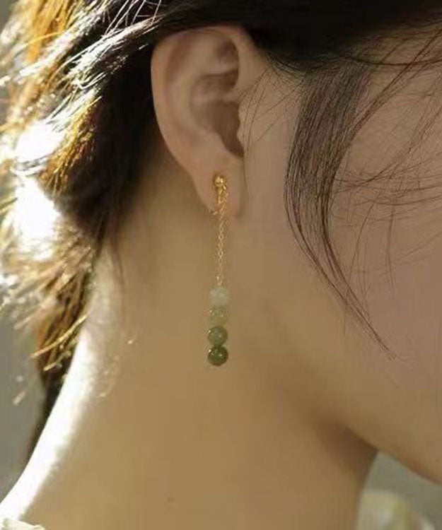 Gradient Color Green Jade Pearl Drop Earrings