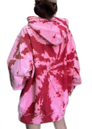 Gradient Color Pink Graphic Zippered Drawstring Hooded Coats Fall