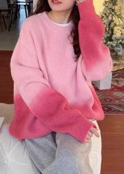 Gradient Color Pink Thick Cotton Knitted Sweater Winter