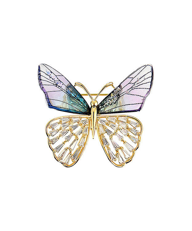 Gradient Color Purple Copper Zircon Resin Butterfly Brooches