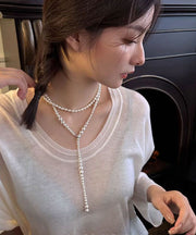 Gradient Color White Copper Alloy Pearl Gratuated Bead Necklace