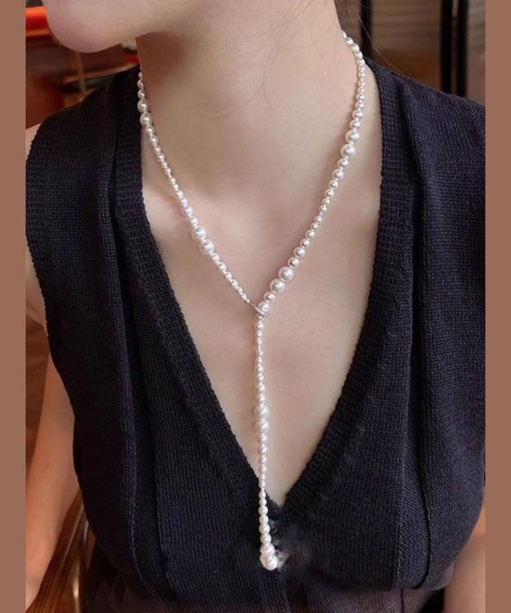 Gradient Color White Copper Alloy Pearl Gratuated Bead Necklace