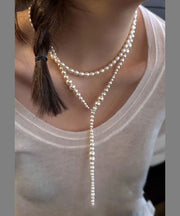 Gradient Color White Copper Alloy Pearl Gratuated Bead Necklace