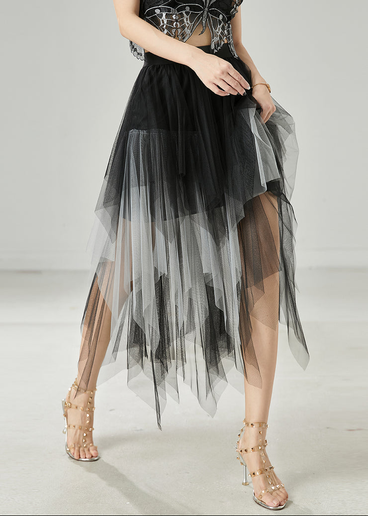 Gradient Grey Silm Fit Tulle Skirts Asymmetrical Summer