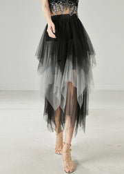 Gradient Grey Silm Fit Tulle Skirts Asymmetrical Summer