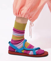 Gradient Striped Rainbow Color Blocking Pile Mid Calf Socks