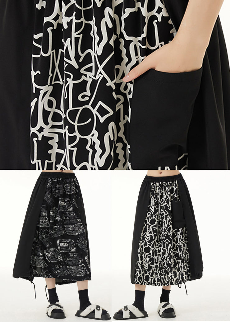 Graphic Asymmetrical Design Drawstring Elastic Waist Skirts