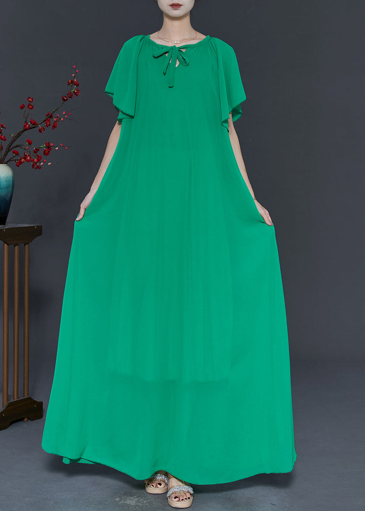 Grass Green Chiffon A Line Dresses Tie Waist Summer