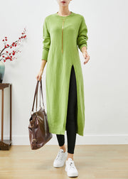 Grass Green Oversized Knit Sweater Dress Side Open Fall