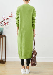 Grass Green Oversized Knit Sweater Dress Side Open Fall