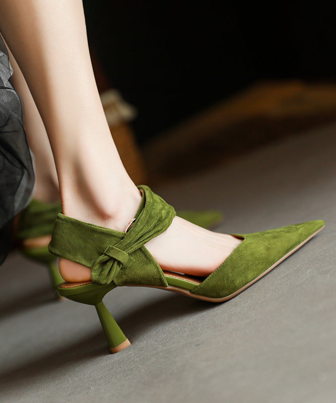 Grass Green Sandals Stiletto Suede Fitted Splicing Buckle Strap