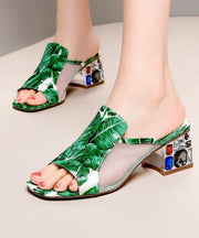 Green Breathable Mesh Splicing Zircon Slide Sandals
