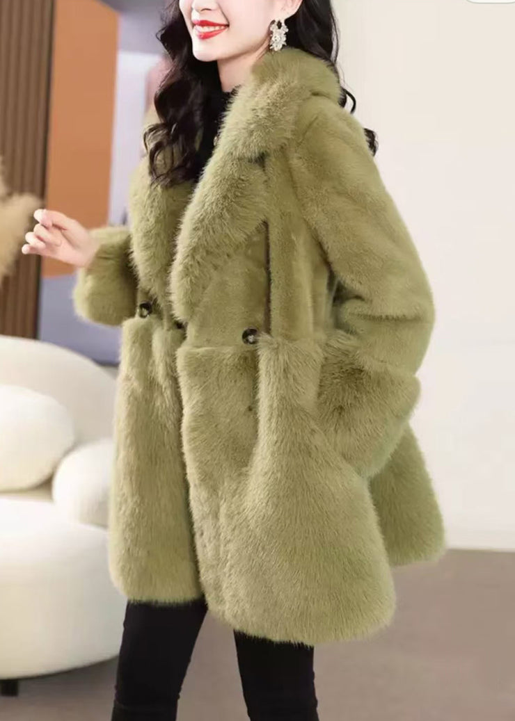 Green Button Pockets Mink Velvet Coat Peter Pan Collar Winter