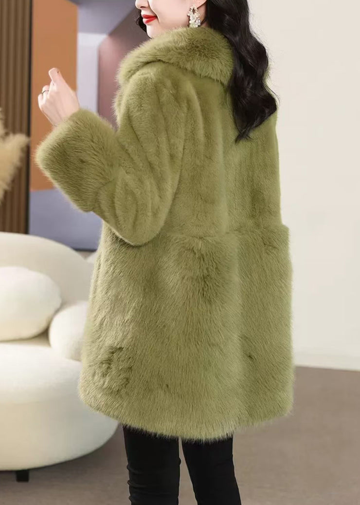 Green Button Pockets Mink Velvet Coat Peter Pan Collar Winter