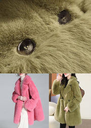 Green Button Pockets Mink Velvet Coat Peter Pan Collar Winter