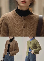 Green Cable Knit Sweaters Knit Coats O Neck Long Sleeve