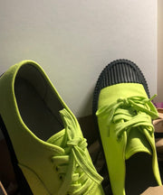 Green Canvas Casual Asymmetrical Flat Shoes Cross Strap