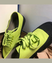 Green Canvas Casual Asymmetrical Flat Shoes Cross Strap