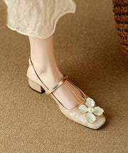 Green Chunky Chinese Style Floral Buckle Strap Splicing Sandals