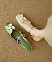 Green Chunky Chinese Style Floral Buckle Strap Splicing Sandals