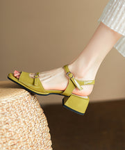Green Chunky Heel Faux Leather Chic Sandals Peep Toe