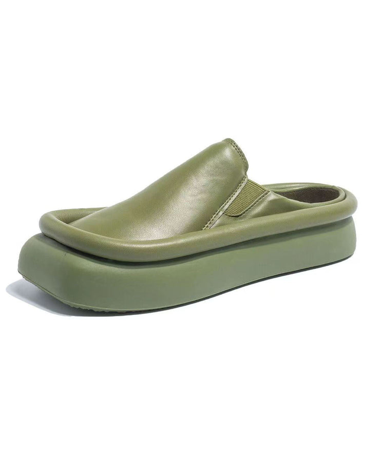 Green Comfy Splicing Faux Leather Platform Slide Sandals