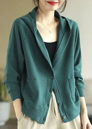 Green Cotton Coat Outwear Hooded Spring