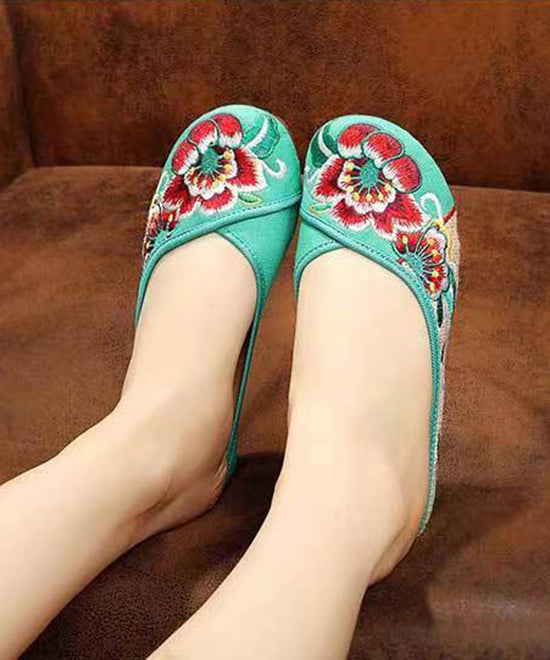 Green Cotton Fabric Retro Embroidery Splicing Slide Sandals soolinen shoes-20251