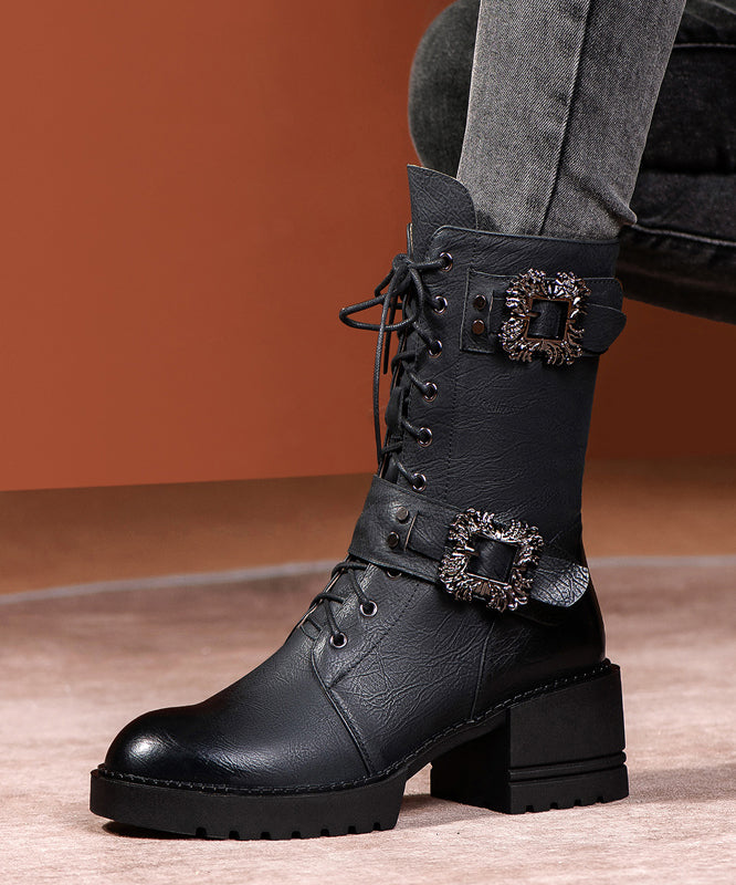 Green Cross Strap Splicing Fashion Chunky Boots