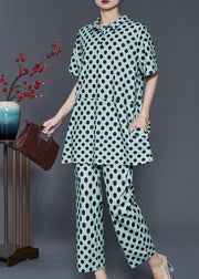 Green Dot Print Cotton 2 Piece Outfit Oversized Summer