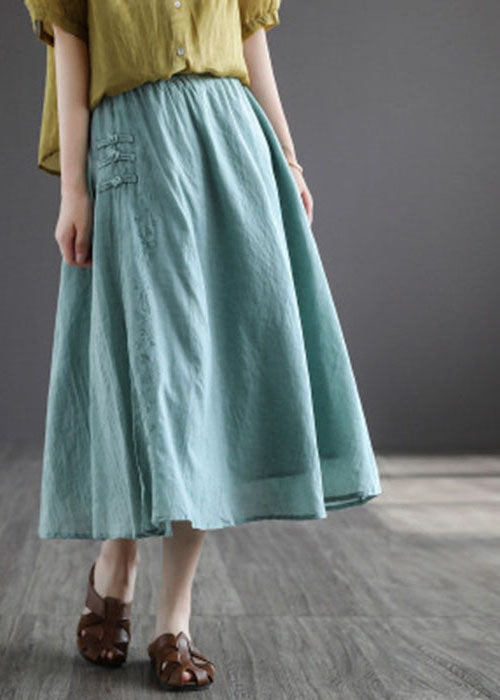 Green Exra Large Hem Linen A Line Skirt Chinese Button Spring