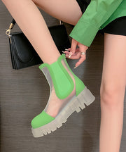 Green Fashion Breathable Tulle Splicing Platform Boots