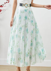 Green Floral Chiffon Skirts Exra Large Hem Fall