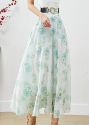 Green Floral Chiffon Skirts Exra Large Hem Fall