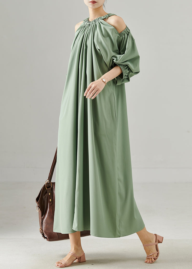 Green Grey Loose Cotton Maxi Dresses Cold Shoulder Spring