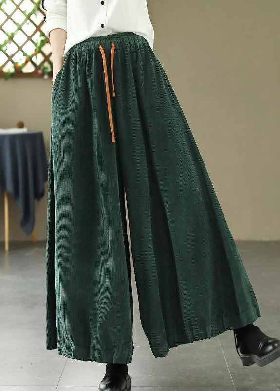 Green High Waist Corduroy Wide Leg Pants Pockets