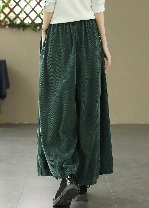 Green High Waist Corduroy Wide Leg Pants Pockets