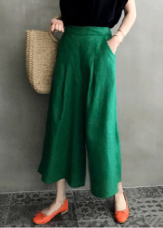 Green High Waist Wide Leg Pants Summer