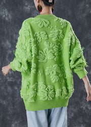 Green Jacquard Cozy Knit Sweater Tops Winter