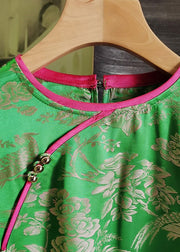 Green Jacquard Patchwork Silk Shirt Wrinkled Long Sleeve