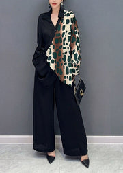 Green Leopard Patchwork Chiffon Two Pieces Set Oversized V Neck Summer