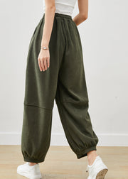 Green Loose Corduroy Harem Pants Elastic Waist Winter