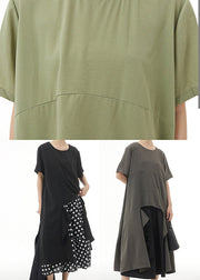 Green Loose Cotton Tops Asymmetrical Low High Design Summer