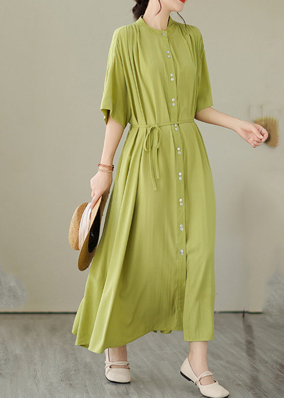 Green O-Neck Button Maxi Dresses Summer
