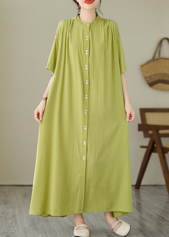 Green O-Neck Button Maxi Dresses Summer