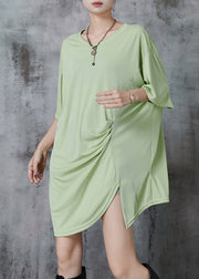 Green Oversized Cotton Tanks Wrinkled Side Open Summer