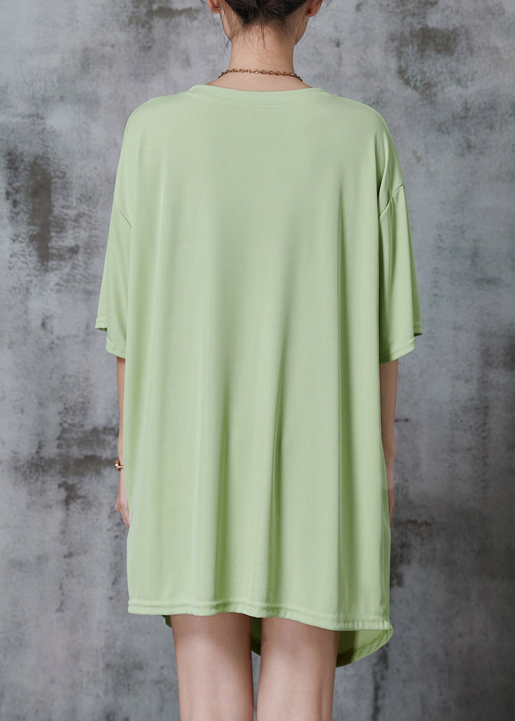 Green Oversized Cotton Tanks Wrinkled Side Open Summer