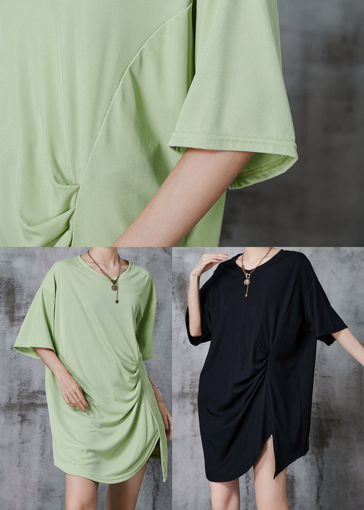 Green Oversized Cotton Tanks Wrinkled Side Open Summer